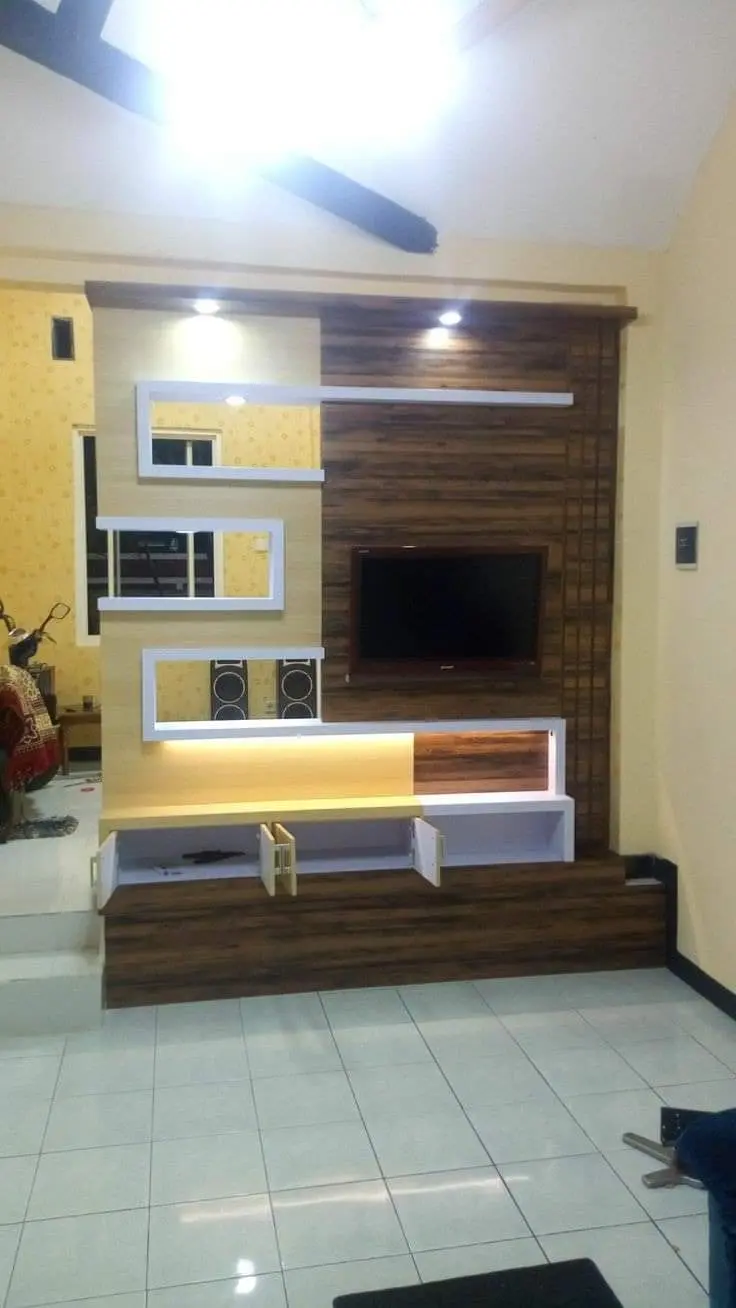 Completed custom TV unit with integrated lighting