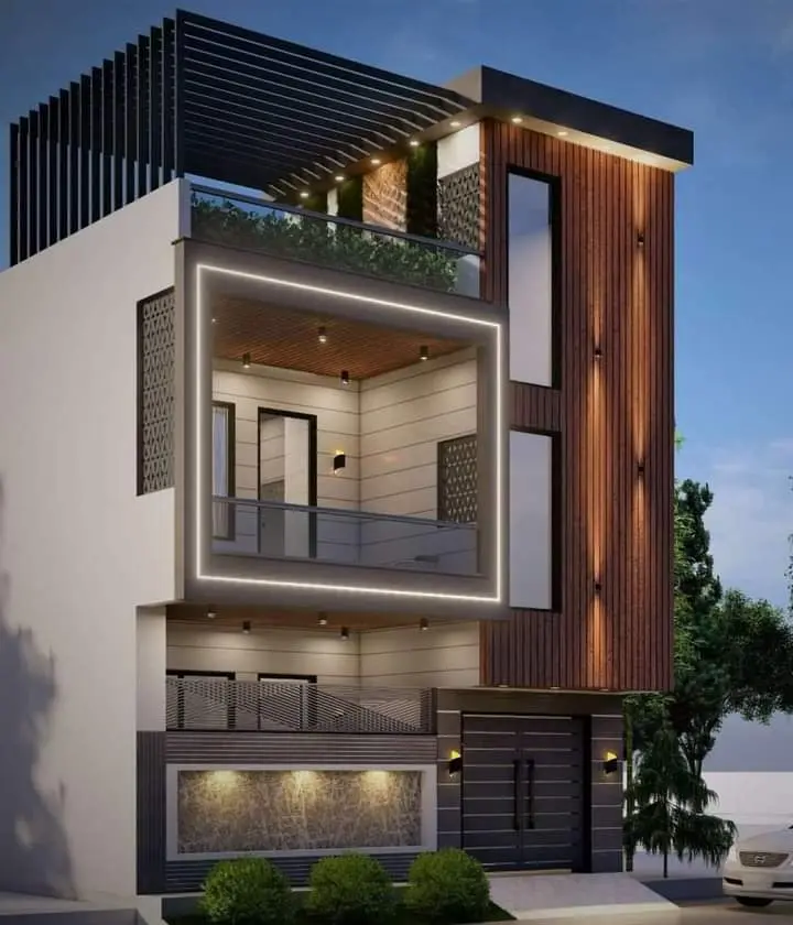 Contemporary narrow townhouse elevation