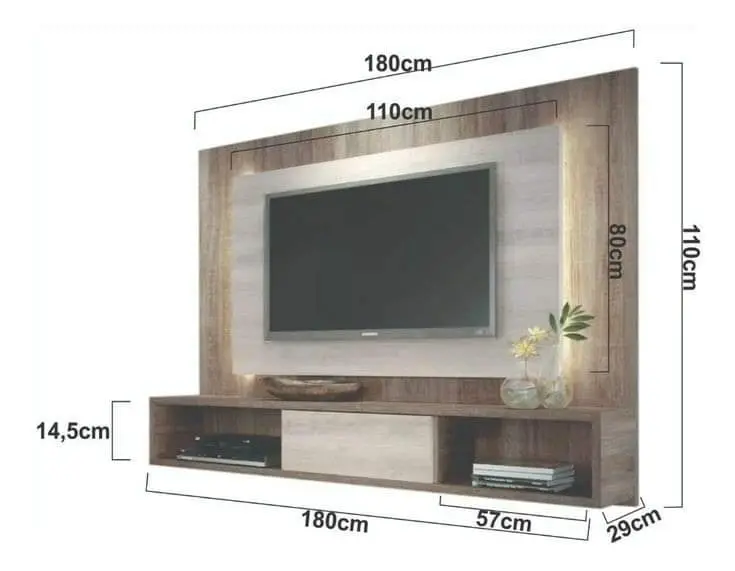Compact TV unit working drawing with dimensions