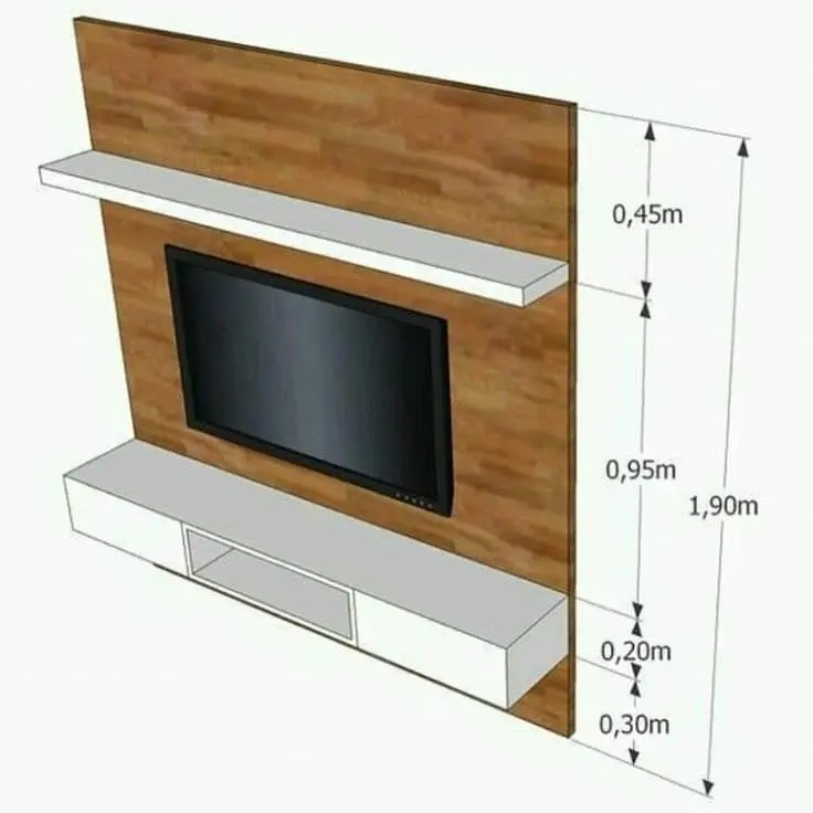 TV wall unit working drawing with dimensions